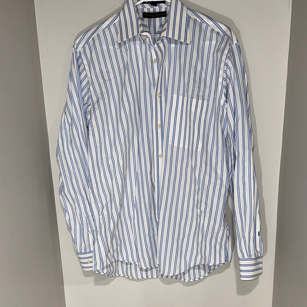 Tommy Hilfiger Blue and White Striped Shirt. Size M.